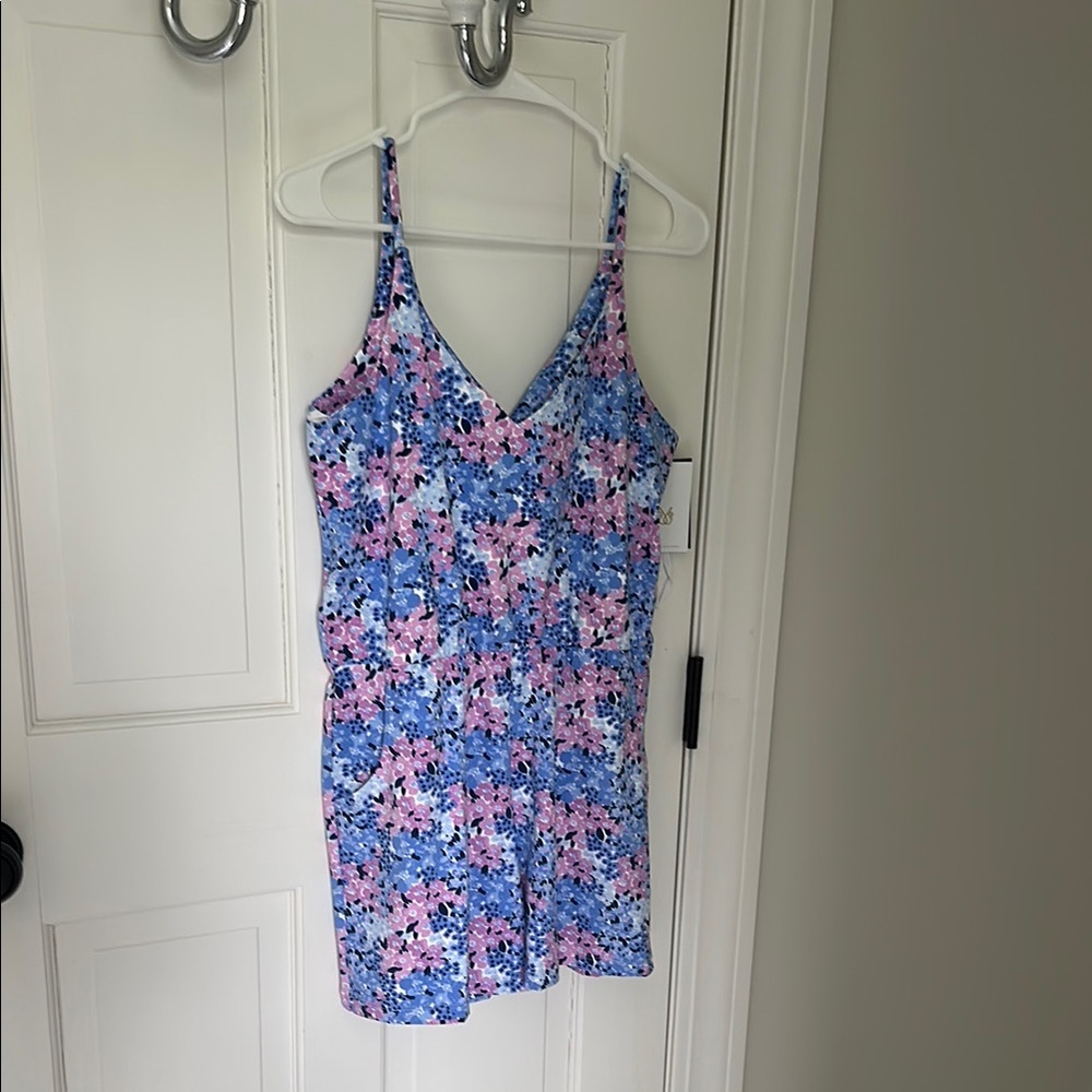 NWT Mahi Gold Floral Sleeveless romper in Blue and Pink